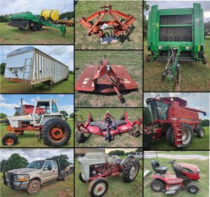 8/5 Mowers – Combine – Tillage – Dump Trailer – Livestock Trailer – Cattle Equip – Tractor  Additional items being added