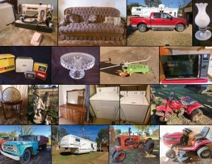 12/18 Appliances – Sewing – Fostoria – Furniture – DU Prints – Household- Mower – Grain Trucks – F250- Tractor – Trailers – 3 Wheelers – Chute – Cattle Equip – Sprayer – Augers