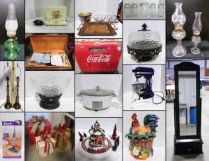 12/10 Glassware- Furniture- Lamps – Décor – Fitz and Floyd – Kitchen Aid – Pampered Chef – Christmas Village – Baskets – Coca Cola – Office Furniture